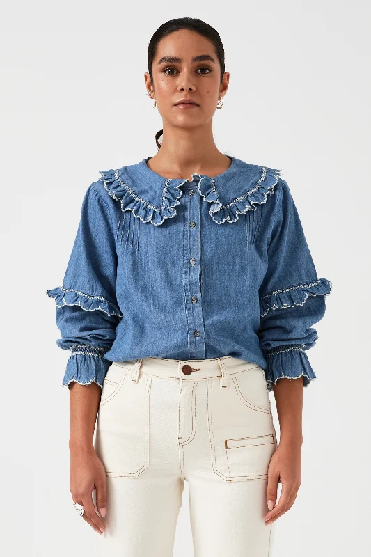 Phoebe Blouse in Washed Indigo