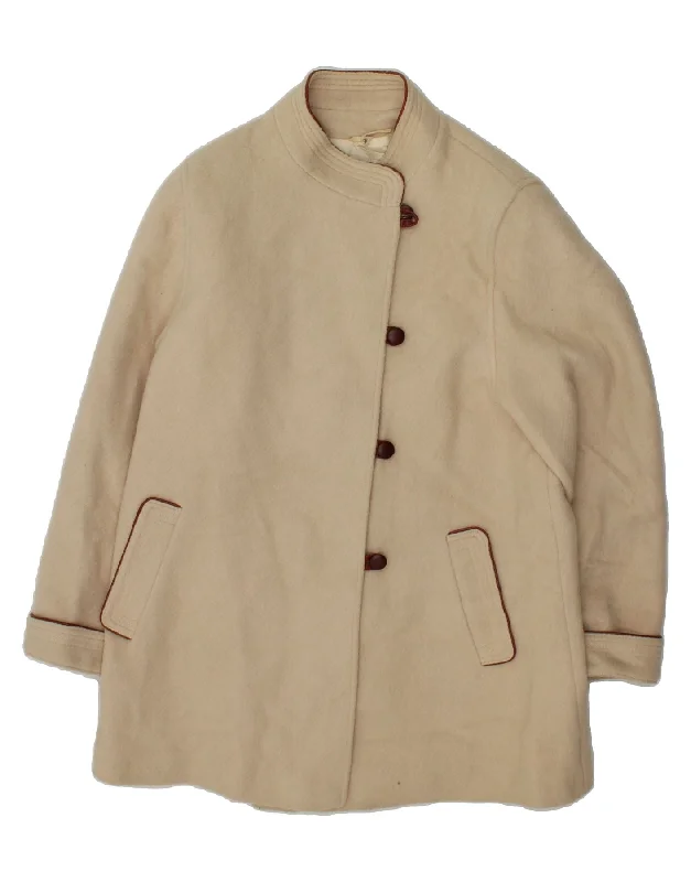 VINTAGE Womens Overcoat IT 48 XL Beige Wool