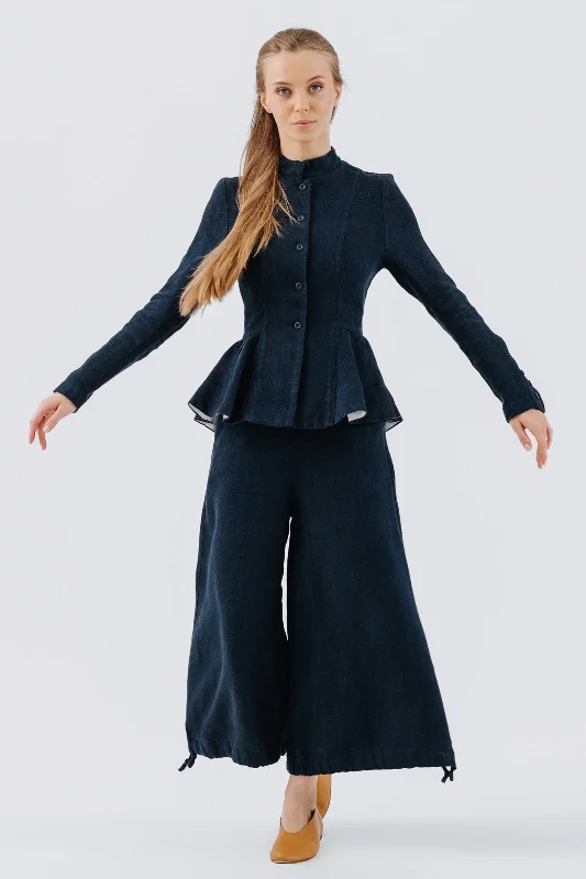 Midi Charlotte Trousers, Twill Linen, Night Navy