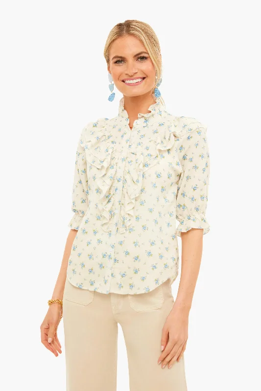 Beige and Blue Jill Ruffle Shirt