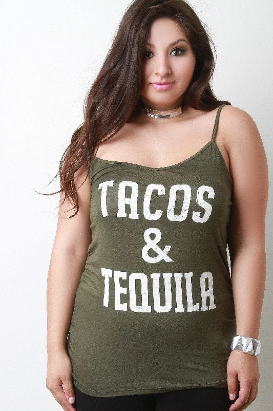 Tacos & Tequila Graphic Print Ruched Cami Top