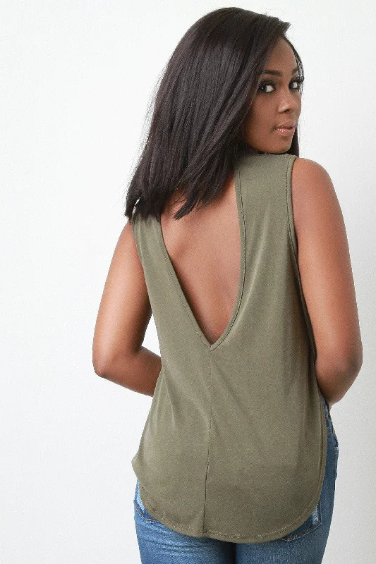 V Open Back Sleeveless Relaxed Blouse