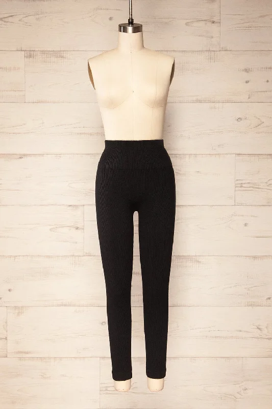 Quorena Black | High-Waisted Ribbed Leggings