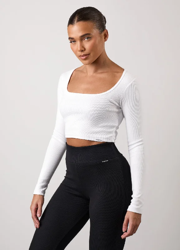 Gym King 365 Rib Long Sleeve Crop Tee - White