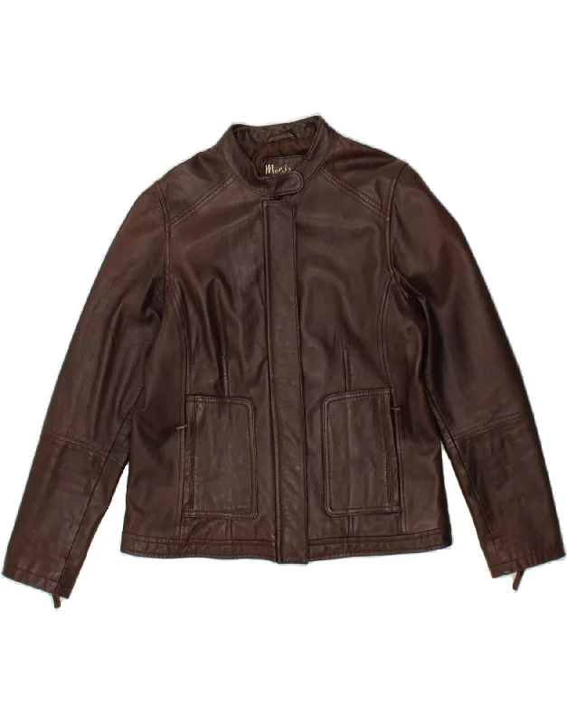 MONSOON Womens Leather Jacket UK 14 Large Brown Leather