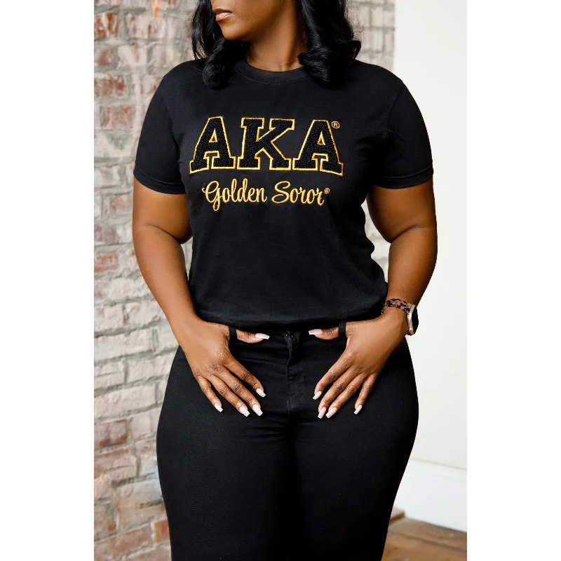 Black AKA Golden Soror Chenille Tee