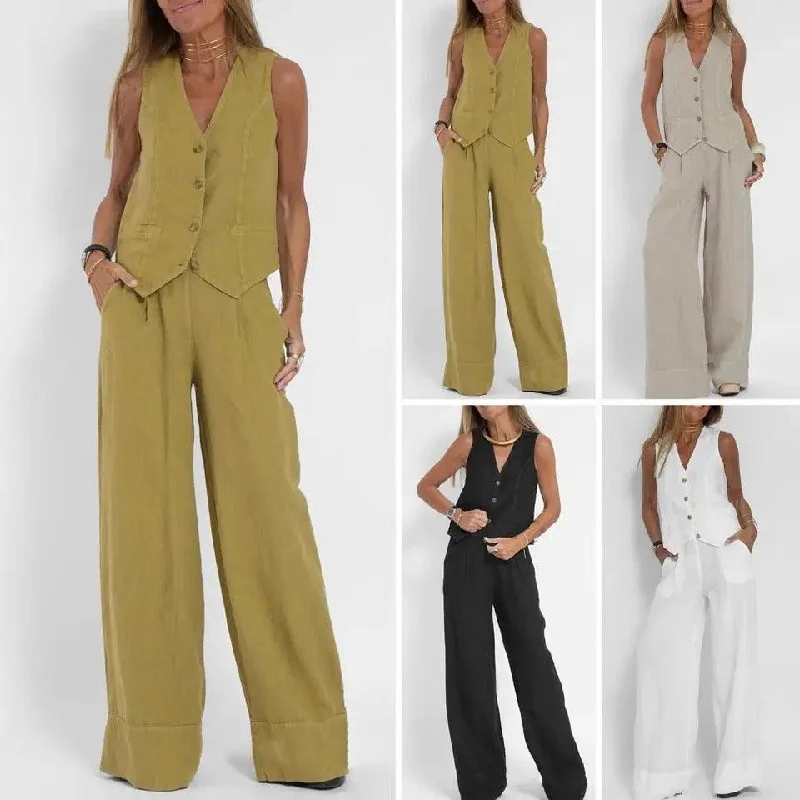 Laiden Statement Linen Vest Suit with Pants