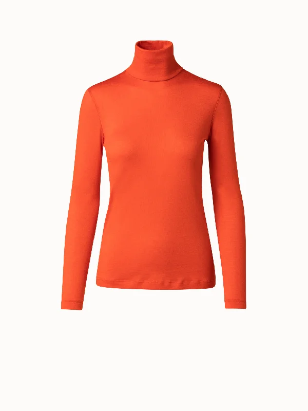 Cashmere Silk Jersey Mock Neck Pullover