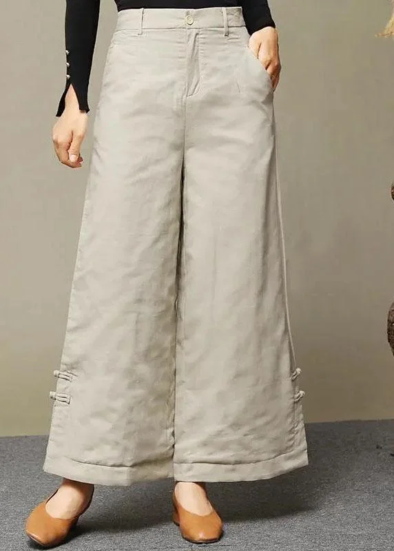 Casual Beige retro Button Thick Straight Winter Pants