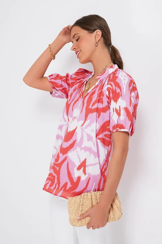 Multi Pink and Red Tulip Ikat Dana Blouse