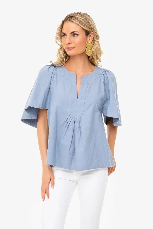 Dusty Blue Finley Flutter Sleeve Top