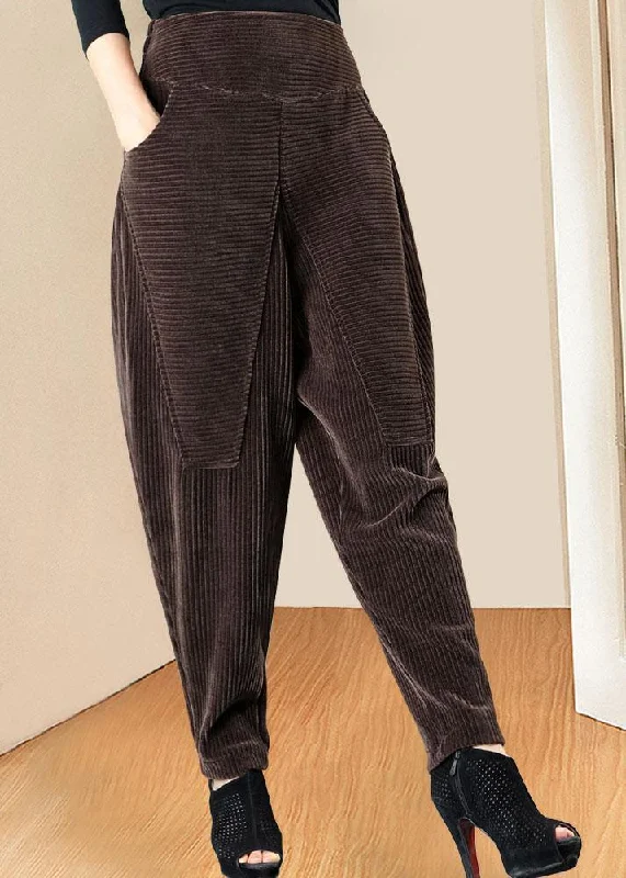 Boutique Coffee High Waist Pockets fashion Winter Pants