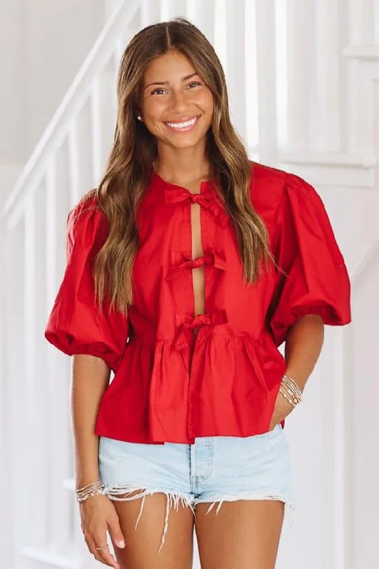 Peek-A-Bow Top - Crimson