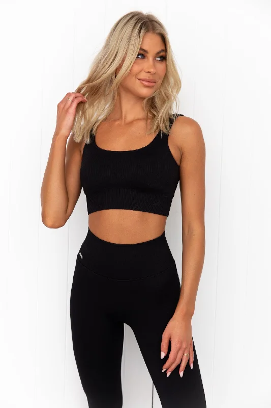 Black Ribbed Seamless Bra